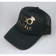 Trucker Cap Hat - I DO CREW Black with Metallic Gold 
